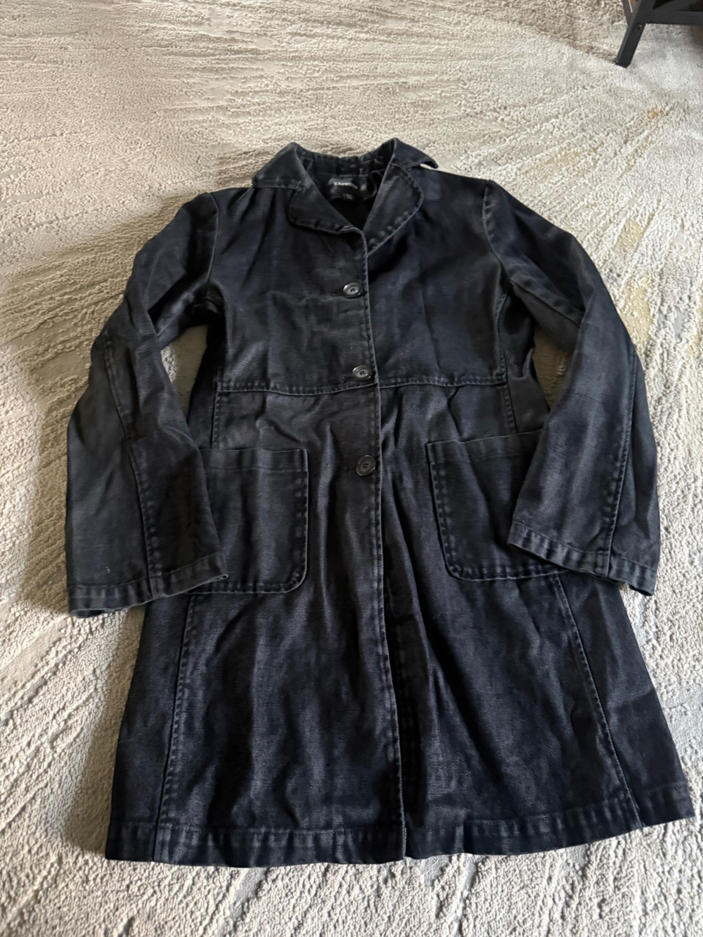 Vintage Express black denim coat long button front small